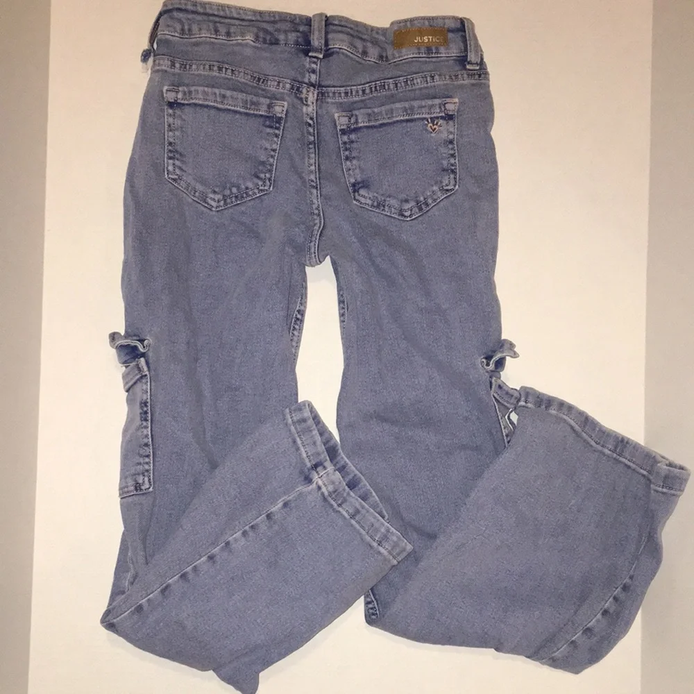 Justice Girls' Light Blue Distressed Cargo Jeans